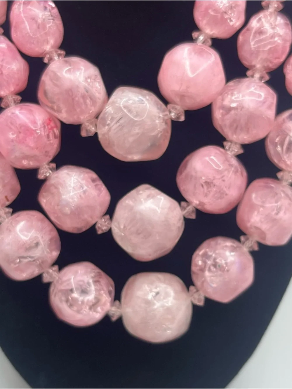 Vintage Carnegie Pink Glass Bead Necklace 3 Strand Chunky Signed Statement - Picture 2 of 8